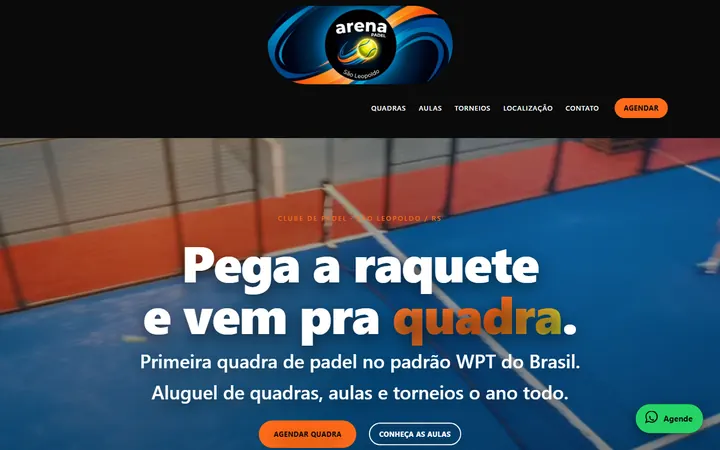 Página inicial do site Arena Padel
