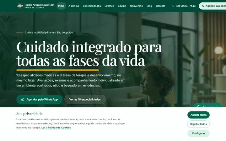 Página inicial do site Clínica Neurológica do Vale